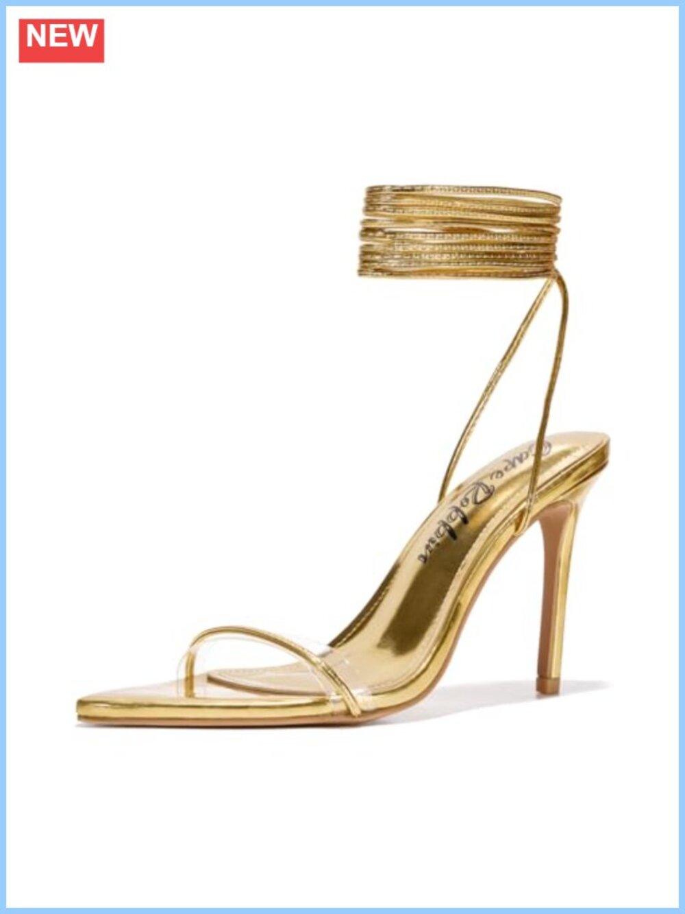 Lace Up Stiletto Heel Sandals Pointed Open Toe Clear Strap Ankle Wrap